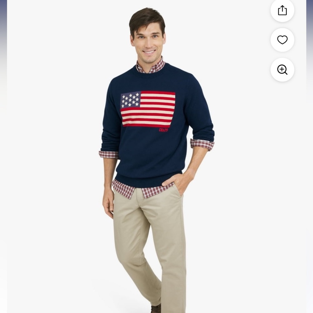 NWT Chaps Men's Navy American Flag Crewneck Sweater 100% cotton - Picture 2 of 8